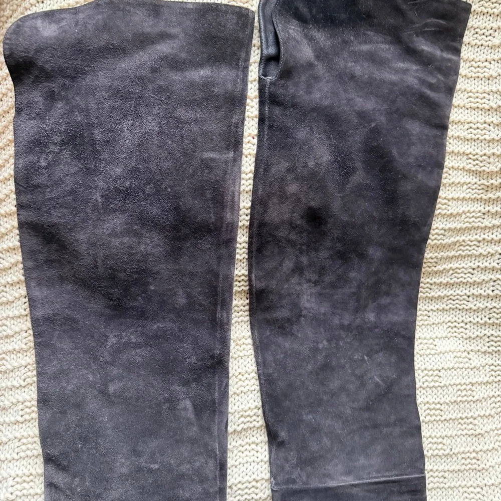 Sergio Rossi Suede‎ Over The Knee Boots Block Heel Dark Gray Size 39.5